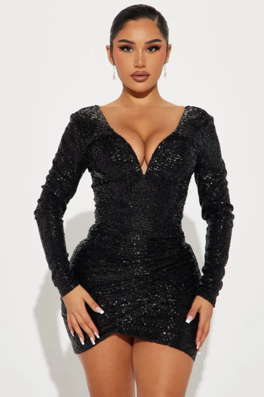 Margo Sequin Mini Dress - Black sold by Fashion Nova