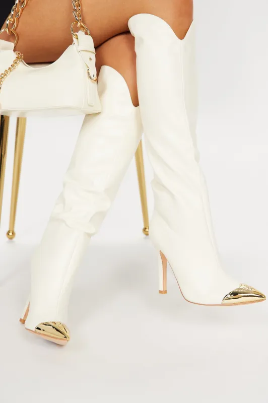 Scarlett Knee High Boots - Cream sold by Fashion Nova