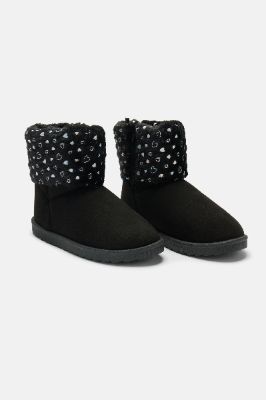 Mini Microsuede Faux Fur Foil Cozy Boots - Black sold by Fashion Nova