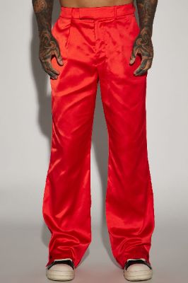 Florence Satin Relaxed Flare Trousers - Red sold by Fashion Nova
