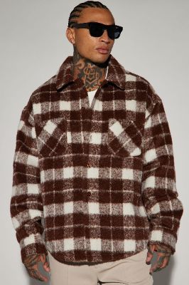 See What Happens Shacket - Brown/combo sold by Fashion Nova