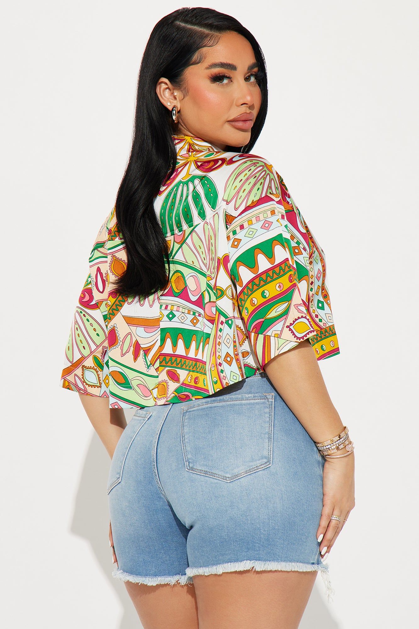 Bringing The Heat Satin Shirt - Green/combo sold by Fashion Nova product image thumbnail 3