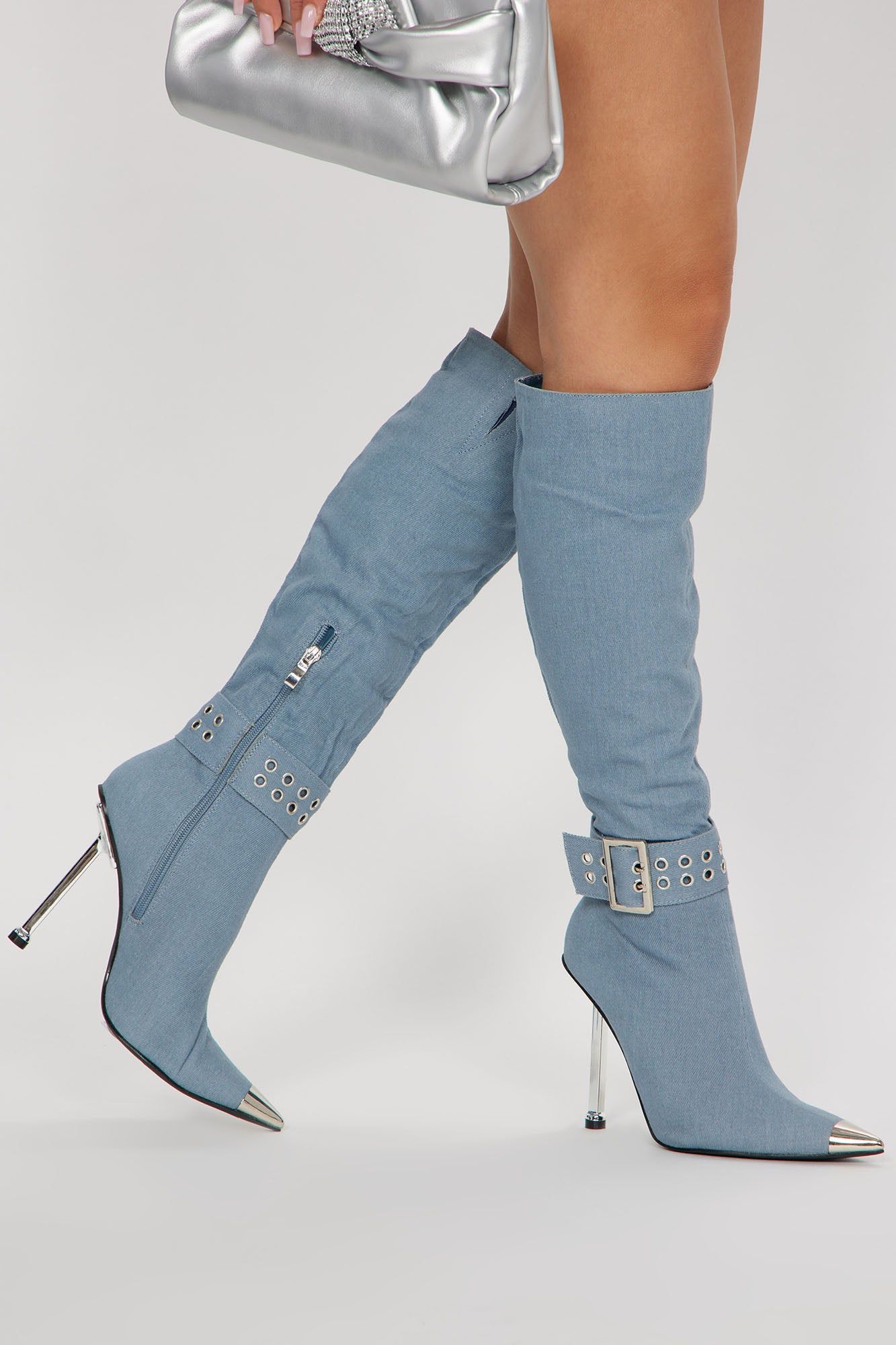 Liberty Buckle Knee Hight Boots - Denim sold by Fashion Nova