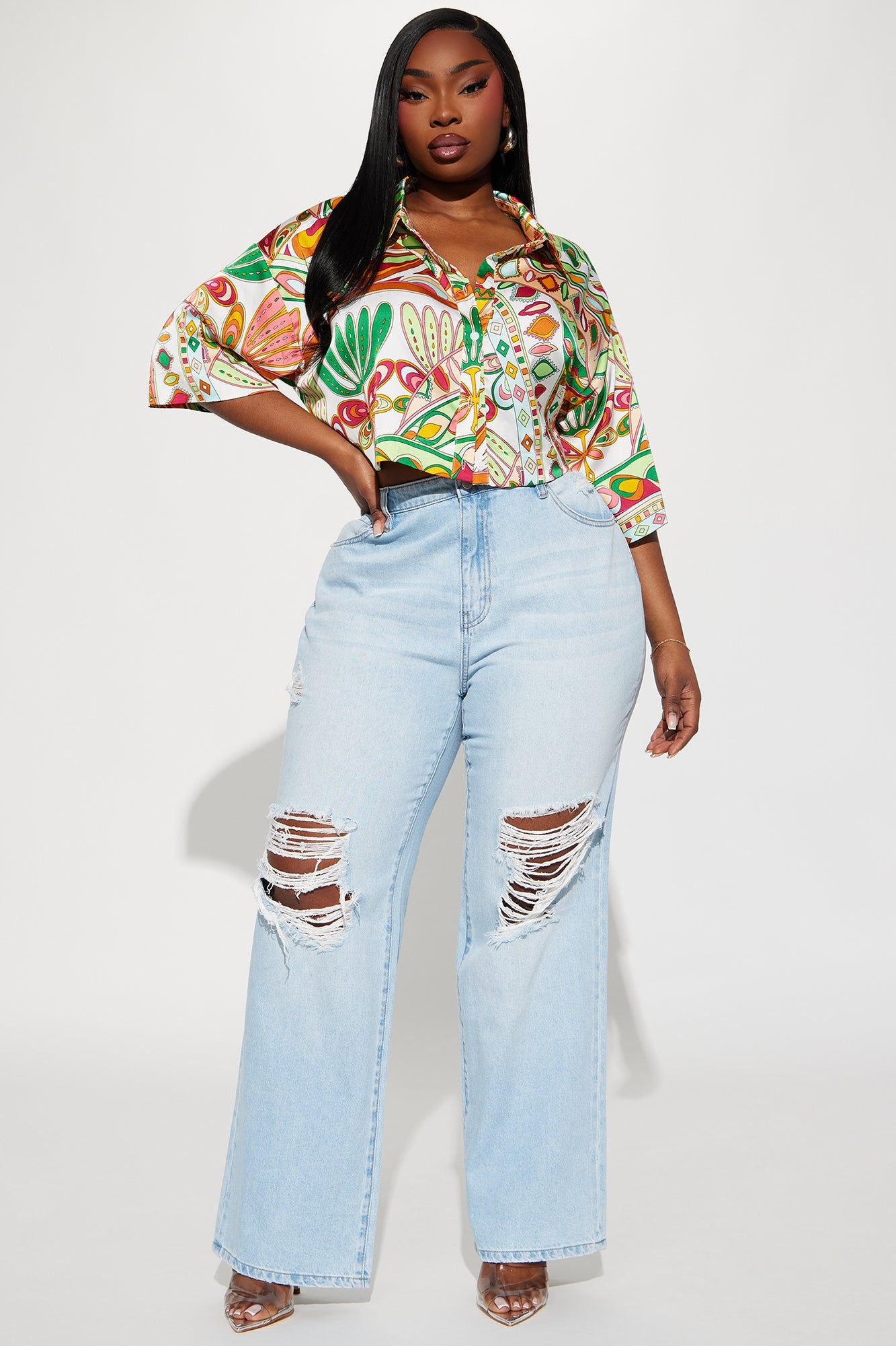 Bringing The Heat Satin Shirt - Green/combo sold by Fashion Nova product image thumbnail 5