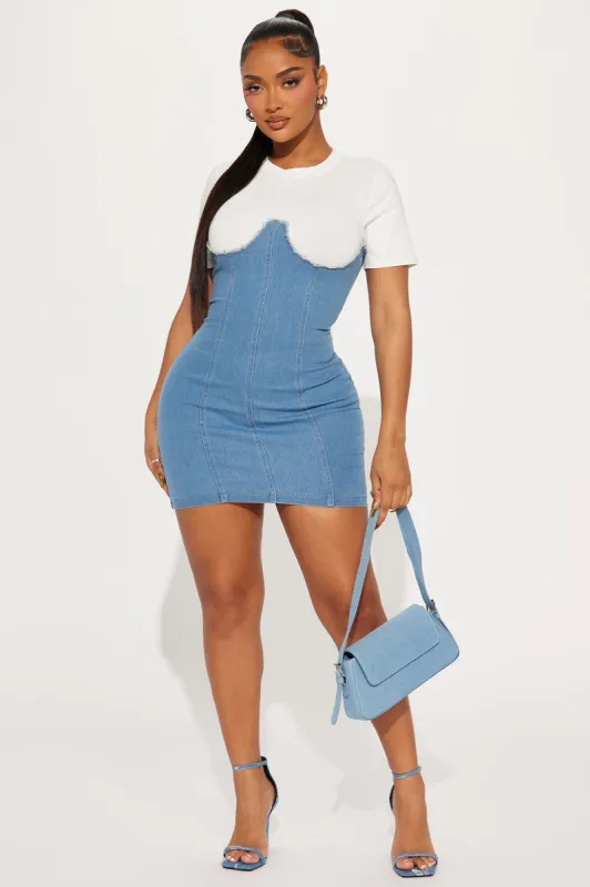 Dream Denim Mini Dress - Light Wash sold by Fashion Nova