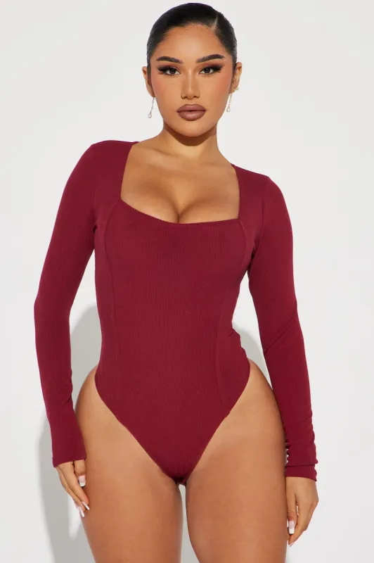 Judy Ribbed Bodysuit - Wine sold by Fashion Nova