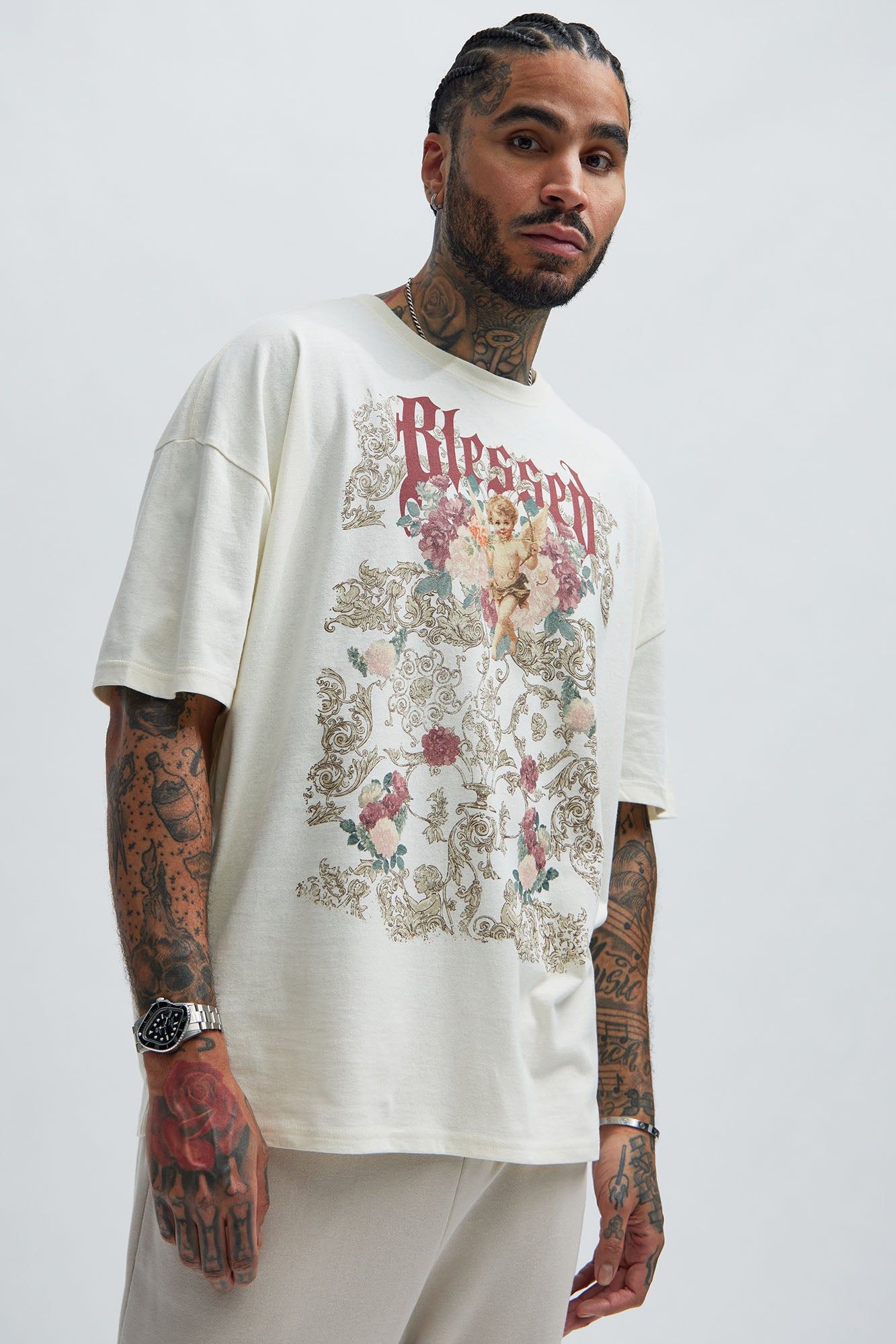 Blessed Bouquet Oversize Short Sleeve Tee - White sold by Fashion Nova