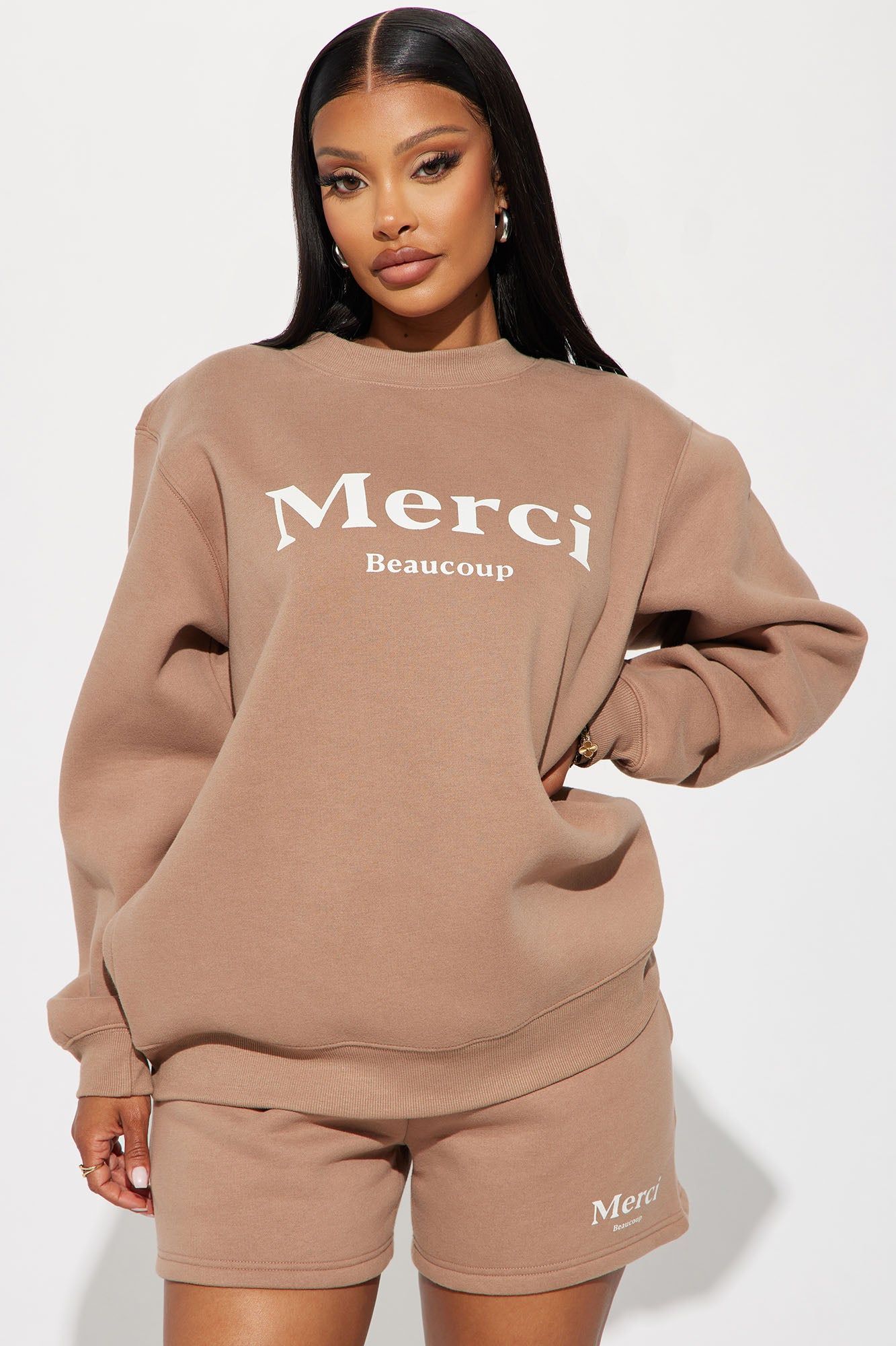 Merci Fleece Short Set - Mocha sold by Fashion Nova product image thumbnail 2