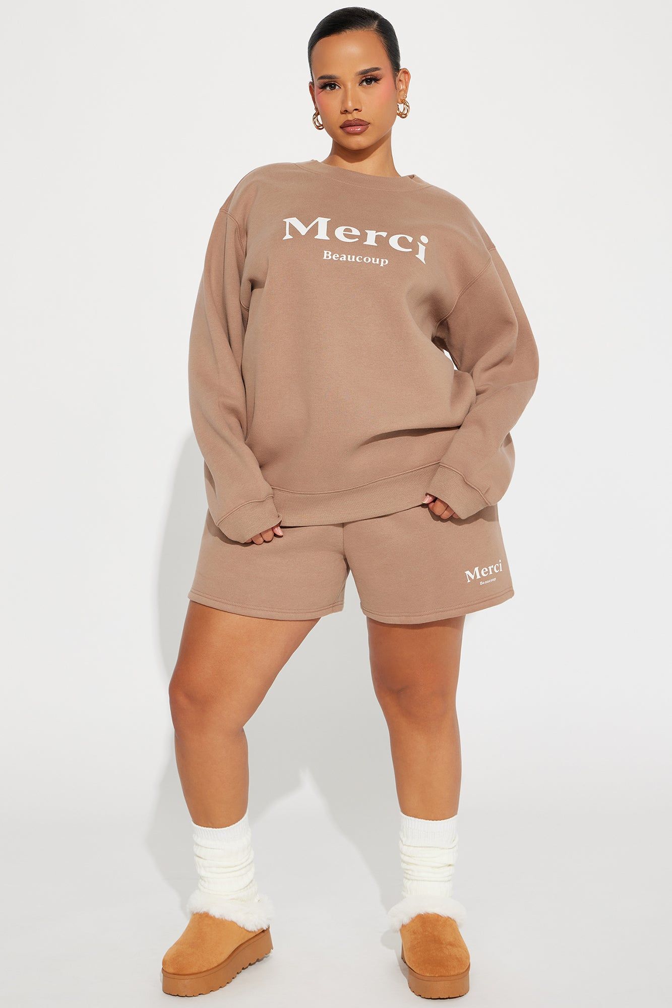 Merci Fleece Short Set - Mocha sold by Fashion Nova product image thumbnail 4