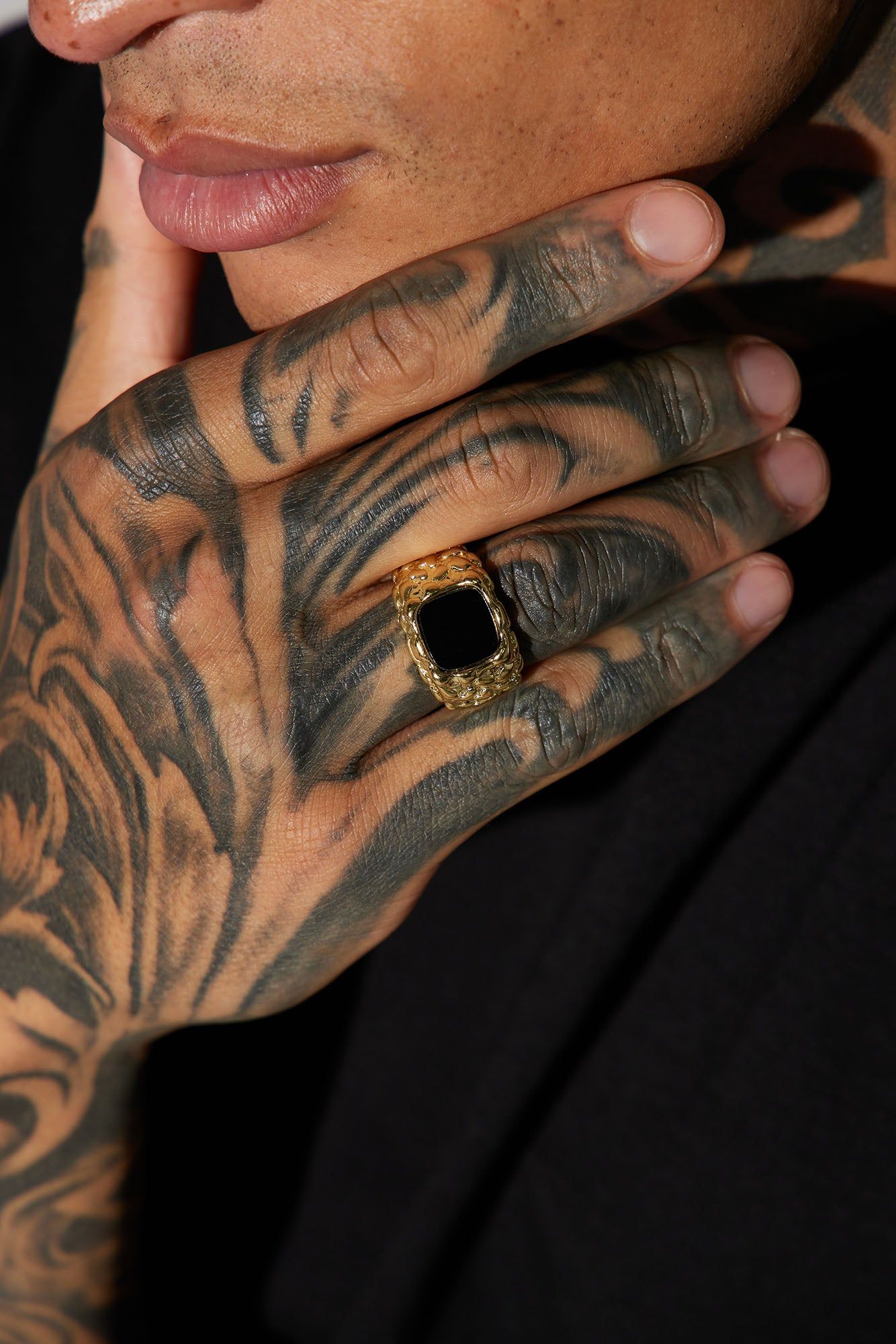 Nugget Black Signet Ring - Gold sold by Fashion Nova