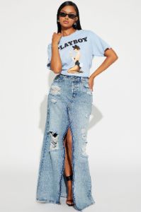 Playboy Bunny Washed Tshirt - Blue sold by Fashion Nova