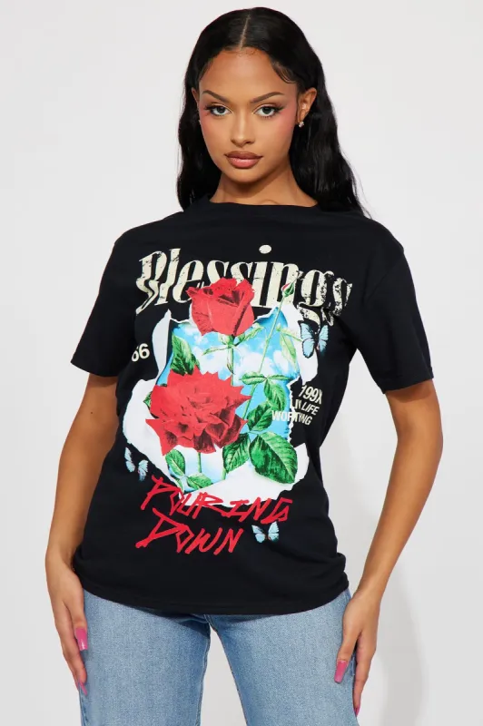 Blessings Pouring Down Graphic Tee - Black Wash sold by Fashion Nova