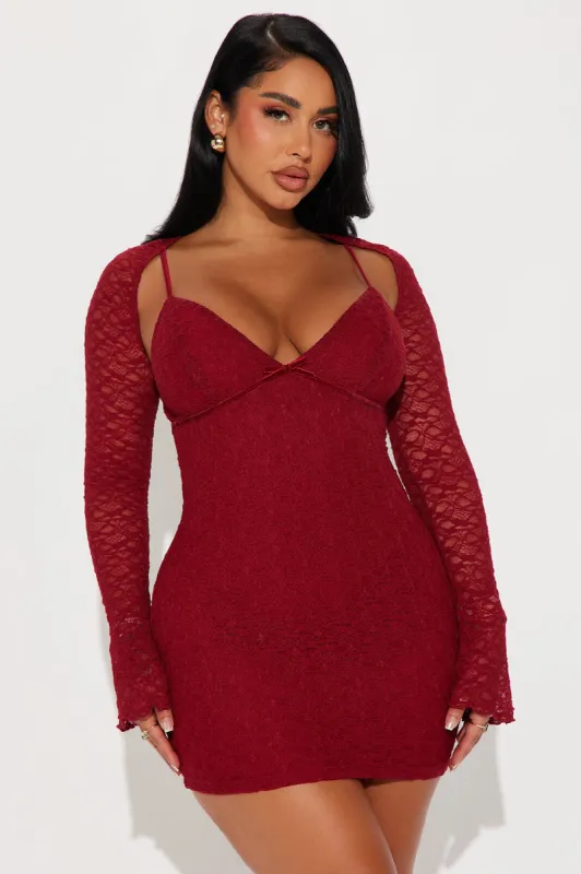 Lace Micro Mini and bolero dress set - Burgundy sold by Fashion Nova