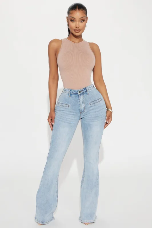 She Means Business Stretch Flare Jeans - Light Wash sold by Fashion Nova