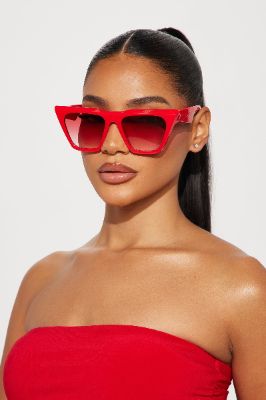 Out Of Office Sunglasses - Red made by Fashion Nova