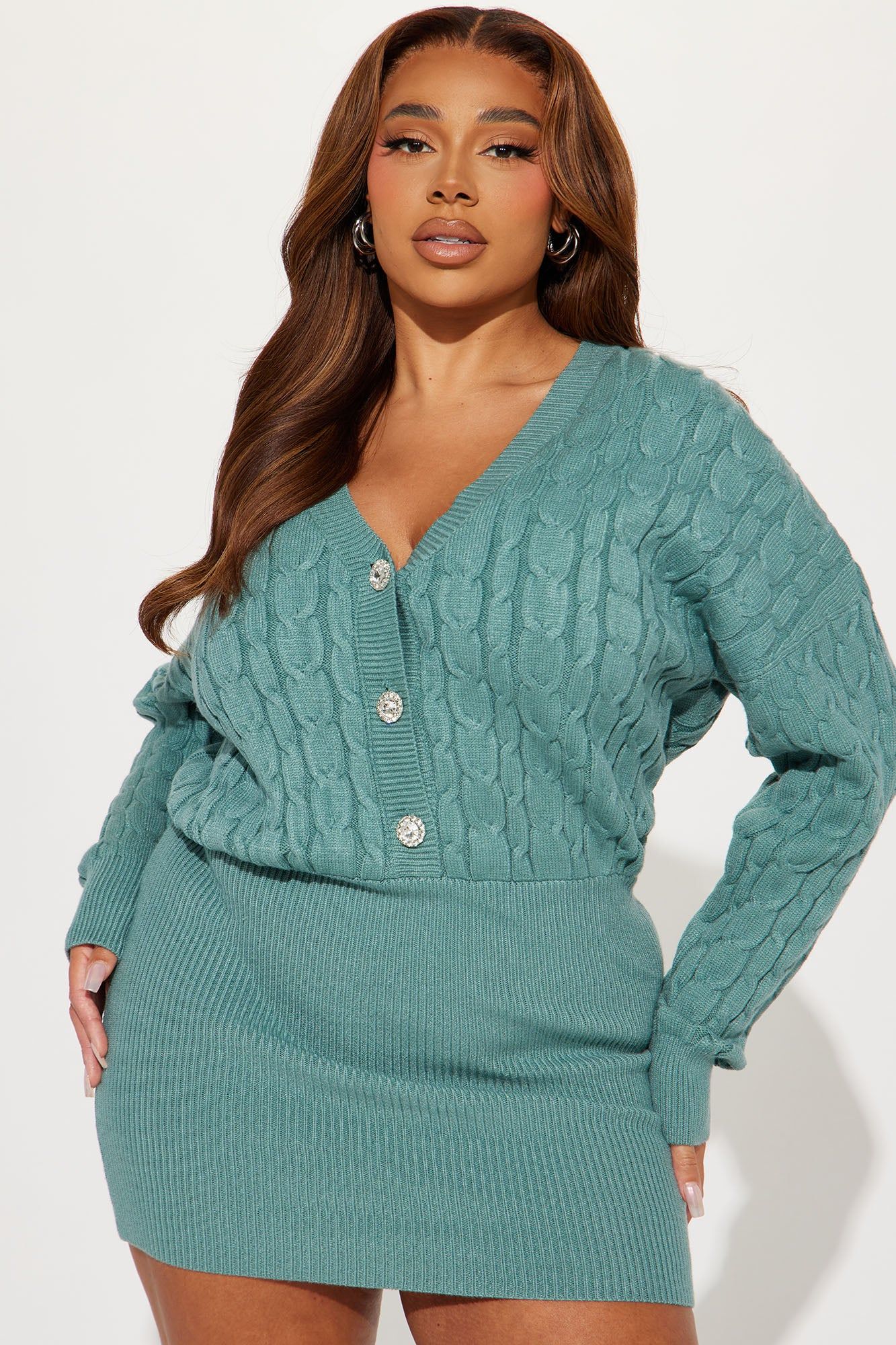 Abbey Sweater Mini Dress - Teal sold by Fashion Nova product image thumbnail 4