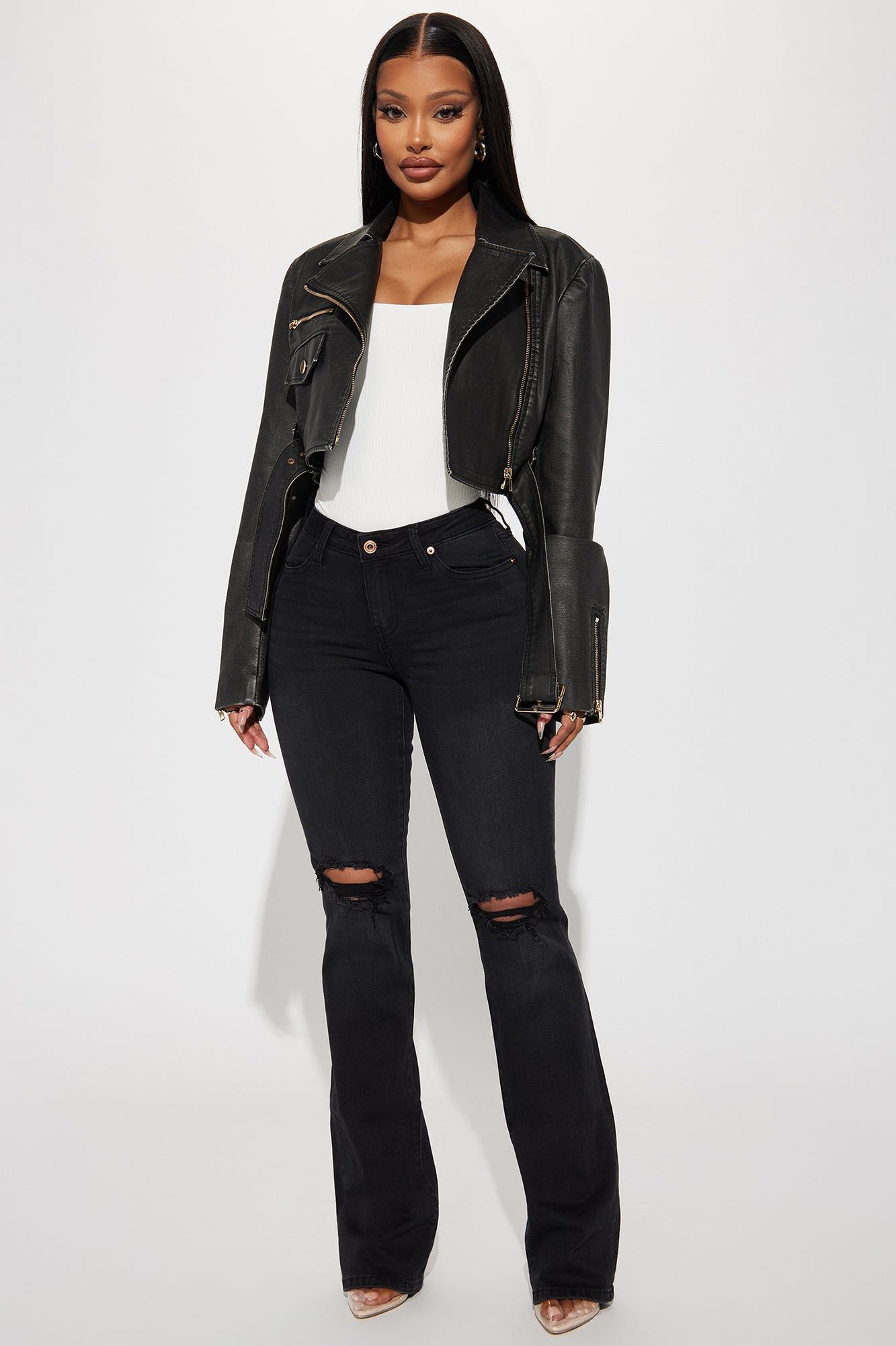 Mila Washed Faux Leather Crop Moto Jacket - Black sold by Fashion Nova product image thumbnail 2
