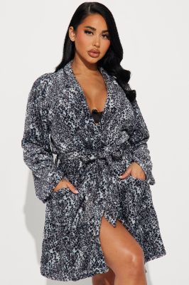 Animal Instinct PJ Plush Robe - Grey/combo sold by Fashion Nova