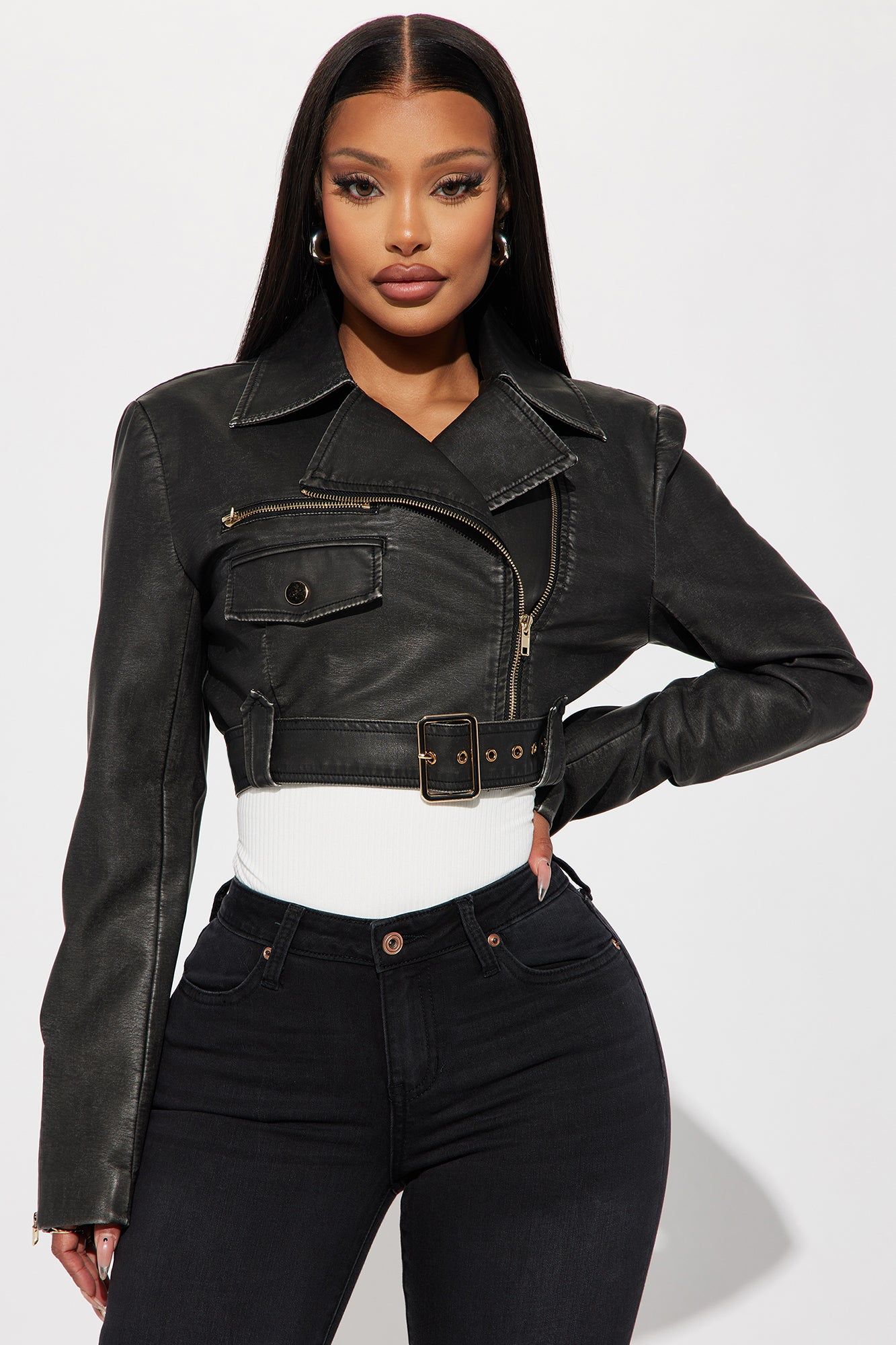 Mila Washed Faux Leather Crop Moto Jacket - Black sold by Fashion Nova product image thumbnail 3