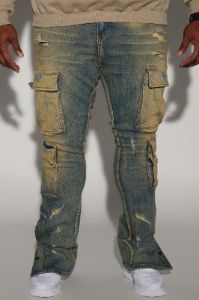 On The Set Stacked Skinny Snap Flare Jeans - Vintage Wash sold by Fashion Nova