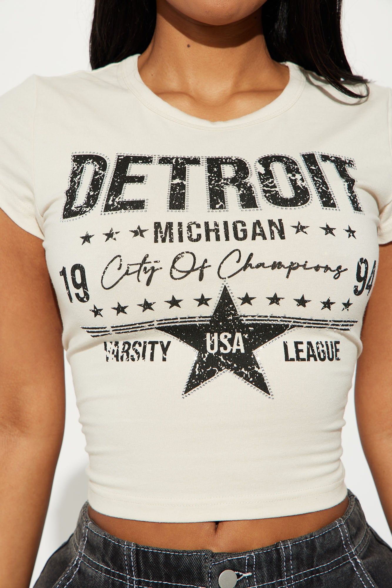 Detroit Embellished Tee - Beige sold by Fashion Nova product image thumbnail 2
