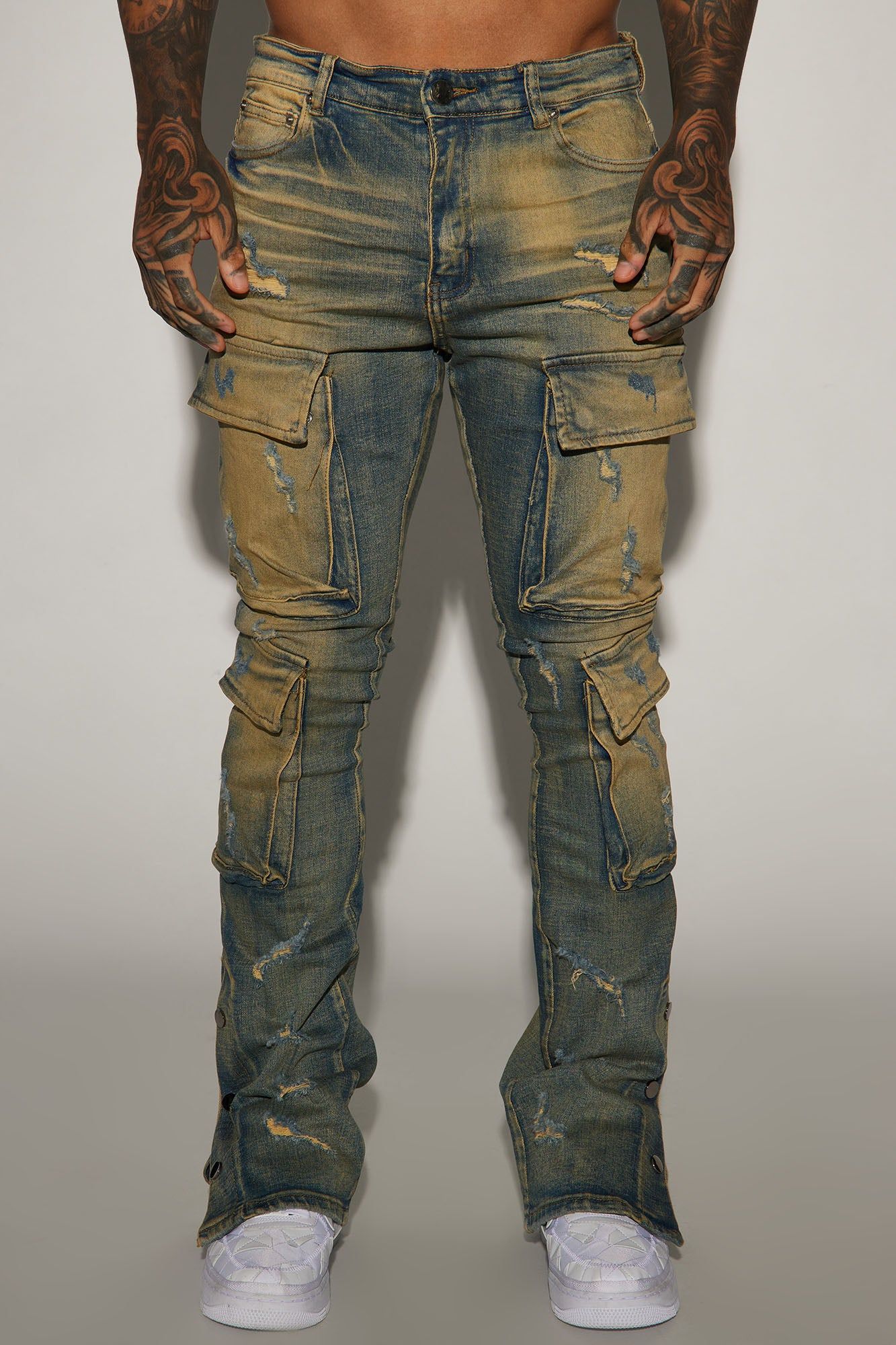 On The Set Stacked Skinny Snap Flare Jeans - Vintage Wash sold by Fashion Nova product image thumbnail 3