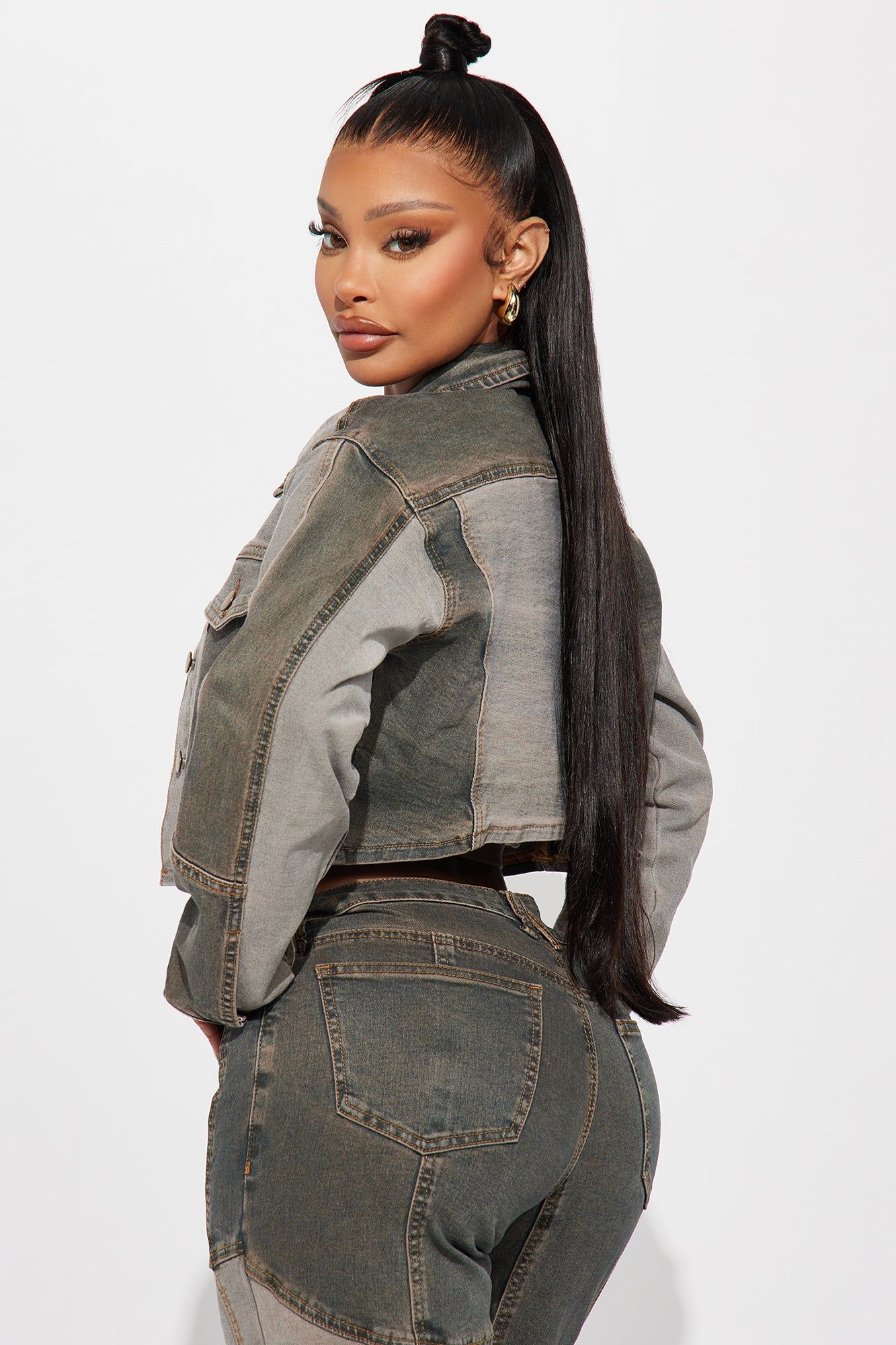 In Reverse Cropped Stretch Denim Jacket - Grey/combo sold by Fashion Nova product image thumbnail 4