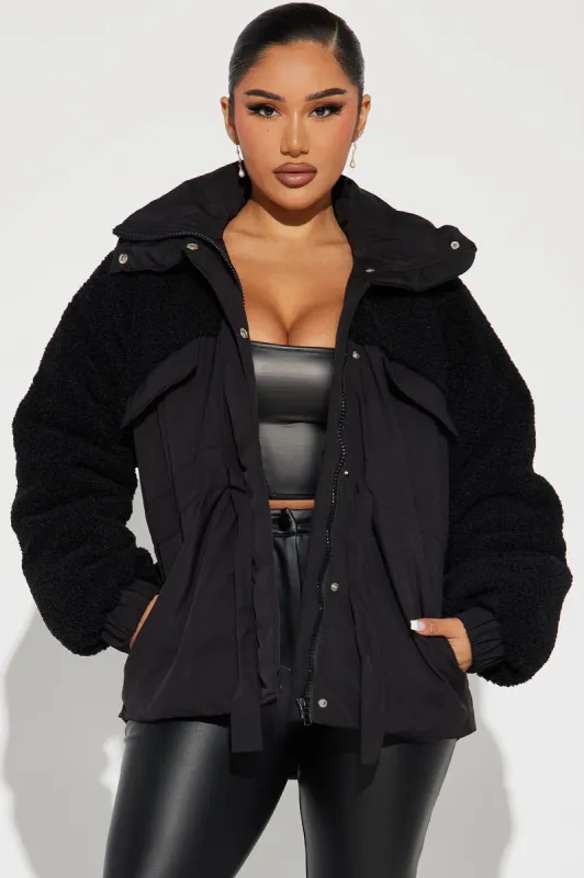 Warm Me Up Babe Puffer - Black sold by Fashion Nova