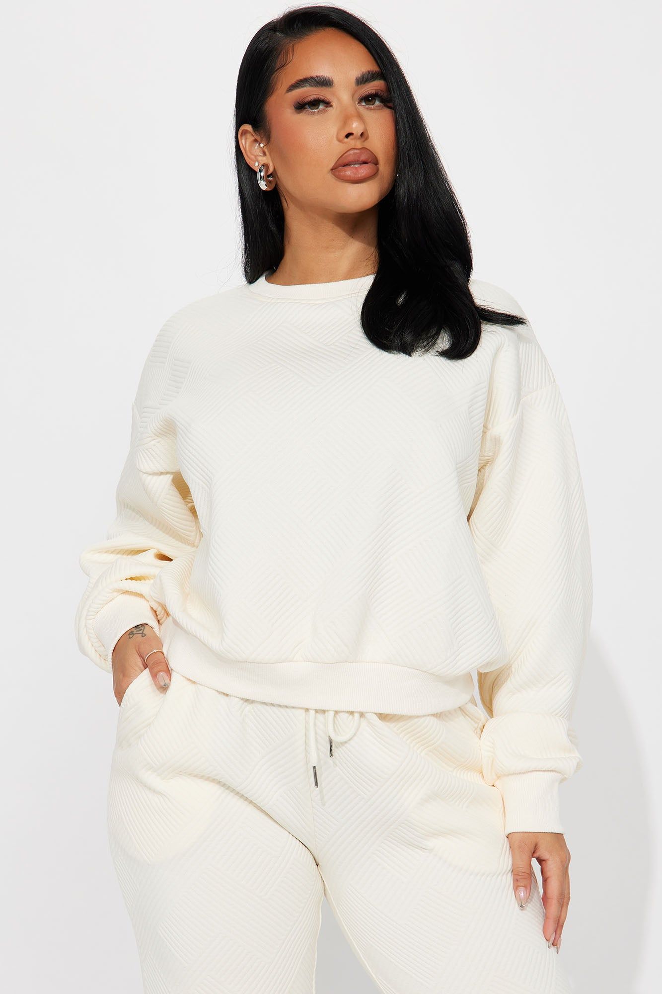 Annabelle Textured Sweatsuit - Cream sold by Fashion Nova product image thumbnail 2