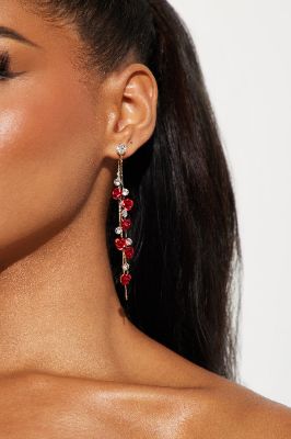 Roses And Kisses Earrings - Gold/Red sold by Fashion Nova