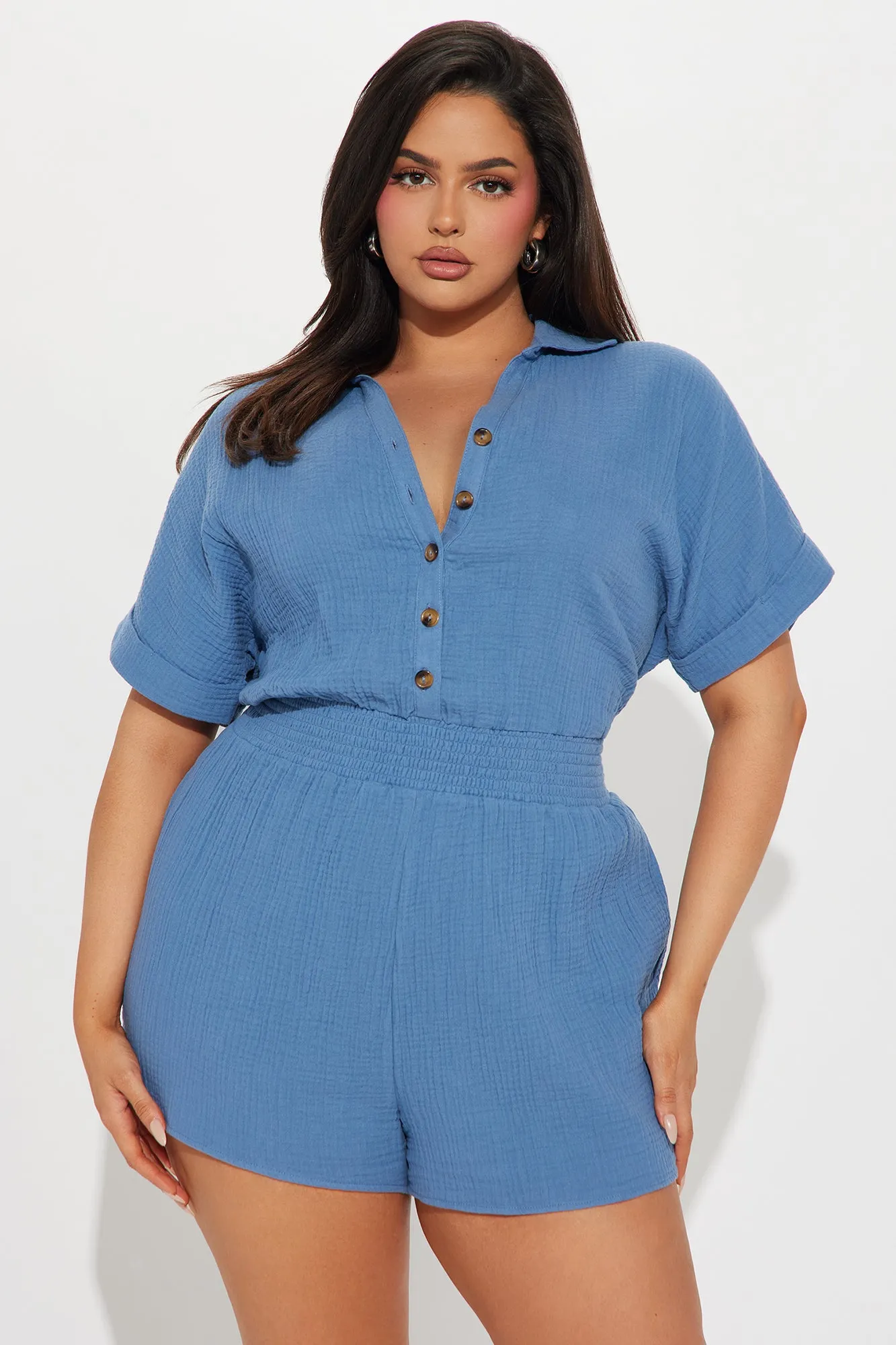 Danielle Collared Romper - Slate Blue sold by Fashion Nova product image thumbnail 4