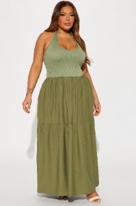 Helen Ribbed Maxi Dress - Olive sold by Fashion Nova
