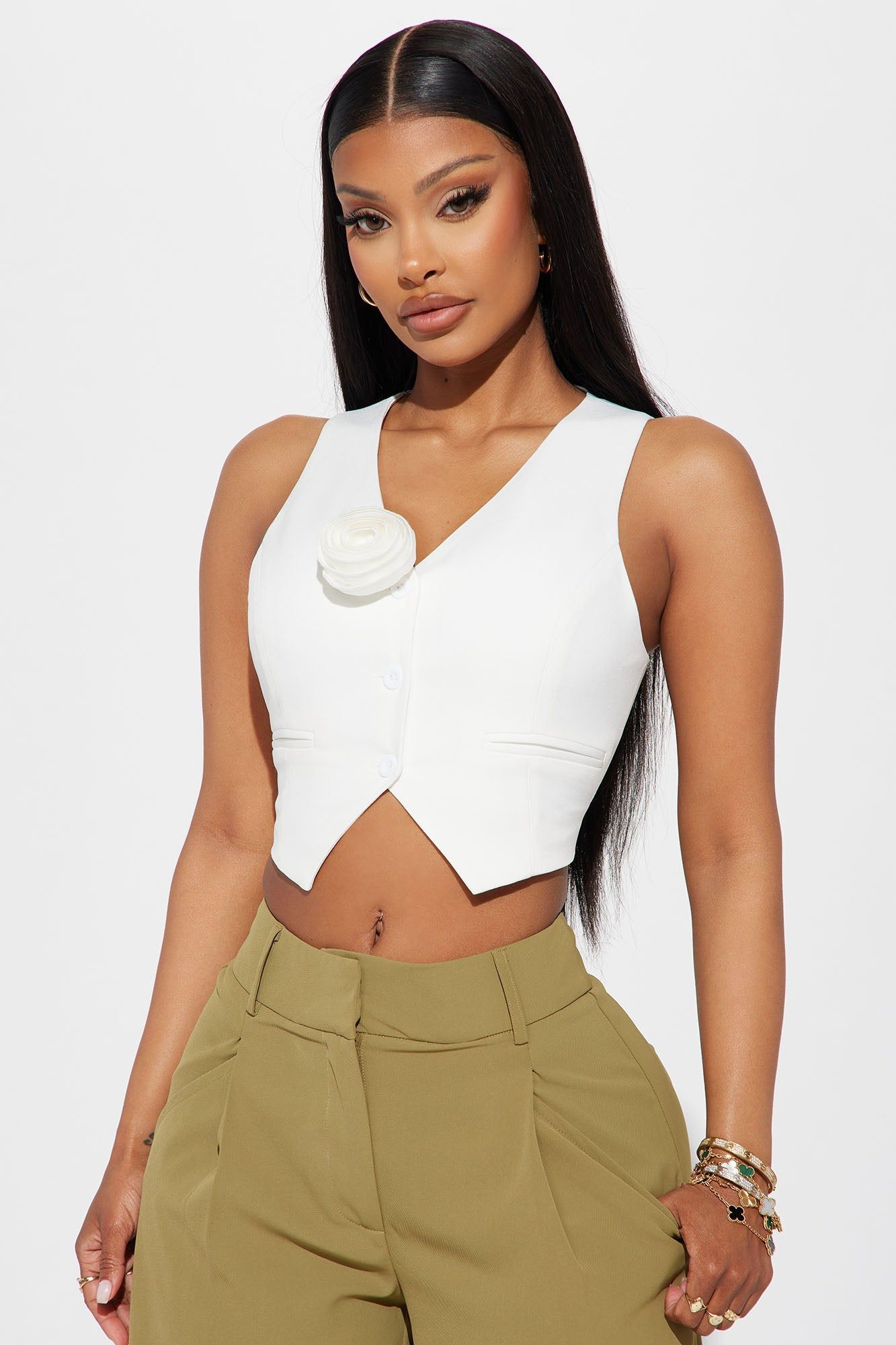 Fancy Feels Vest Top - White sold by Fashion Nova