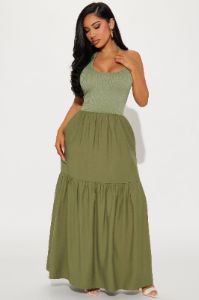 Helen Ribbed Maxi Dress - Olive sold by Fashion Nova