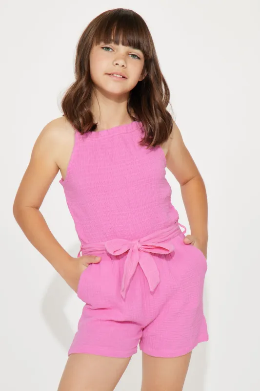 Mini Cotton Gauze Romper - Neon Pink sold by Fashion Nova