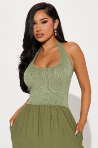 Helen Ribbed Maxi Dress - Olive sold by Fashion Nova