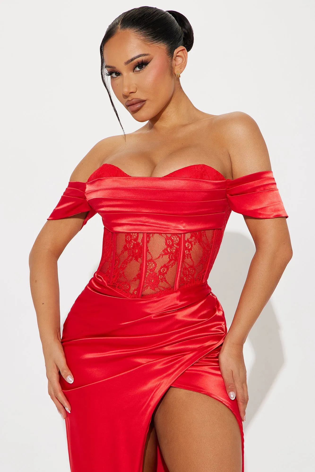 Perfection Satin Lace Gown - Red sold by Fashion Nova product image thumbnail 2