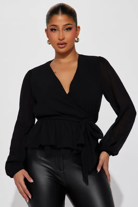 Play Time Pleated Blouse - Black sold by Fashion Nova