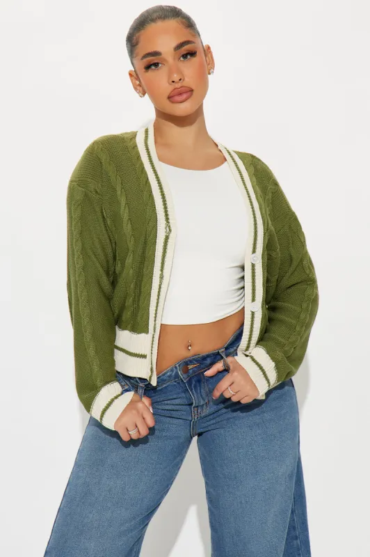 Friday Night Lights Varsity Cardigan - Green/combo sold by Fashion Nova