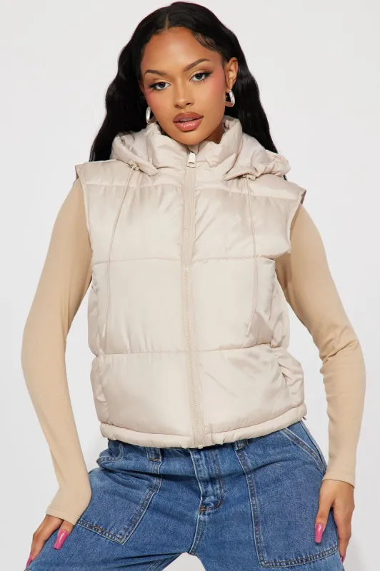 Just Go With It Puffer Vest - Khaki sold by Fashion Nova