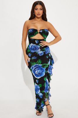 Rosa Mesh Maxi Dress - Blue/combo sold by Fashion Nova