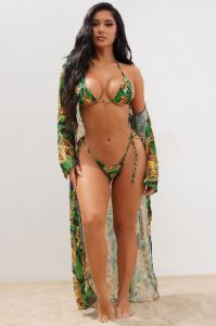 Xyla Leopard 3 Piece Bikini Set - Green/combo sold by Fashion Nova