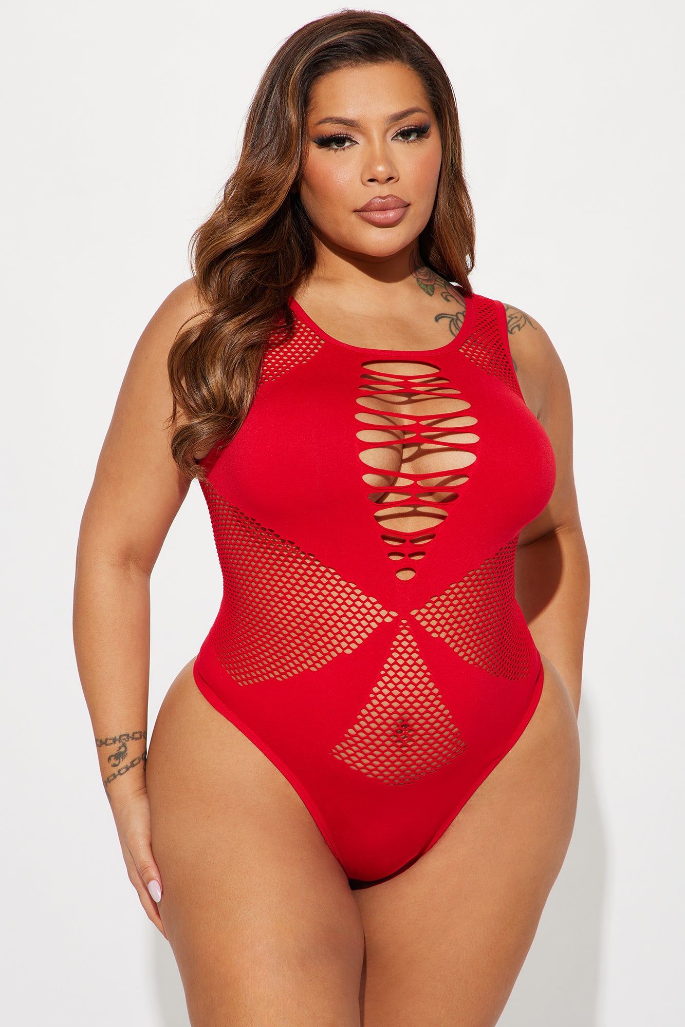 Come Over Tonight Teddy Bodystocking - Red sold by Fashion Nova