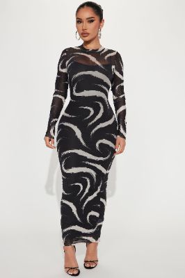 Shea Mesh Maxi Dress - Black/combo sold by Fashion Nova