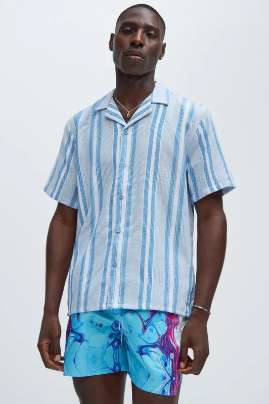 Striped Down Shirt - Light Blue sold by Fashion Nova