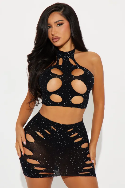 Sasha Rhinestone Dancer Bodystocking Set - Black sold by Fashion Nova
