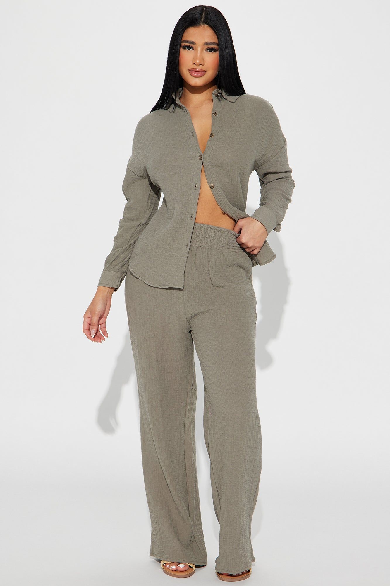Gigi Gauze Pant Set - Olive sold by Fashion Nova