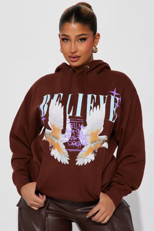Believe Hoodie - Brown sold by Fashion Nova