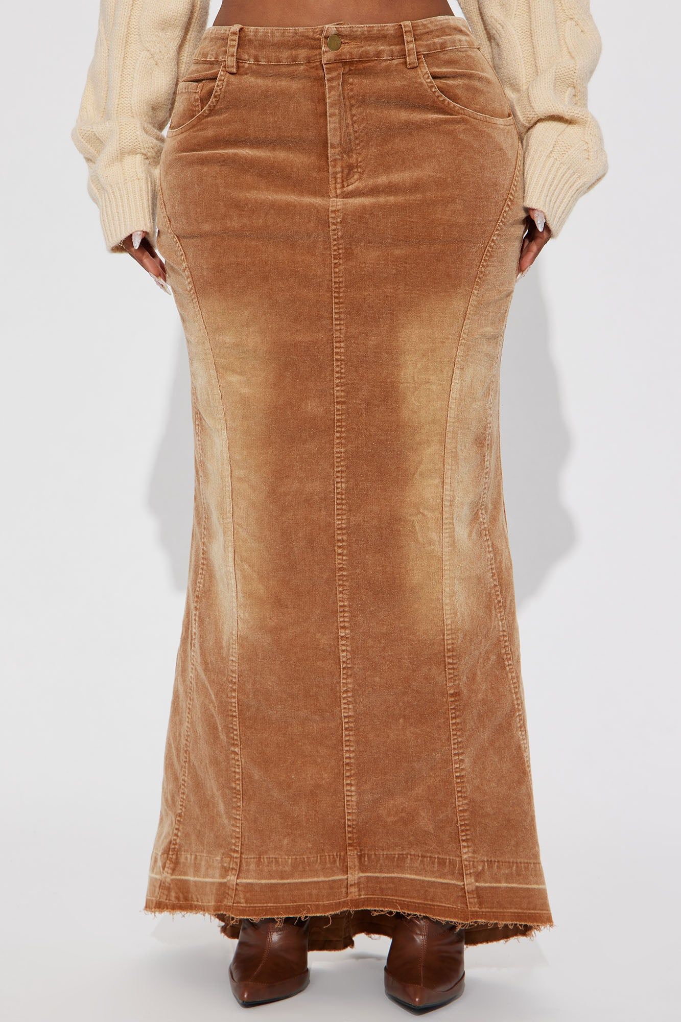 Unique Love Corduroy Maxi Skirt - Khaki sold by Fashion Nova product image thumbnail 2