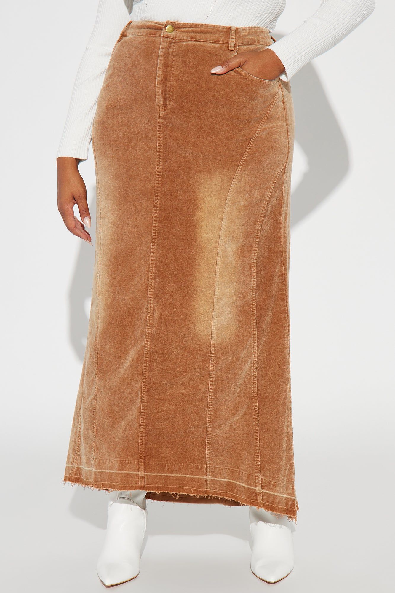 Unique Love Corduroy Maxi Skirt - Khaki sold by Fashion Nova product image thumbnail 5